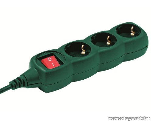 HOME NV 3K-3/GR/1,5 3-as hálózati elosztó kapcsolóval, védőérintkezős aljzattal, 3 m, zöld