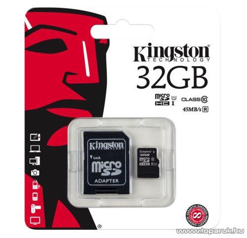 Kingston SDC10G2 Canvas Secure Digital Micro 32GB SDHC Class10 memóriakártya + SD adapter