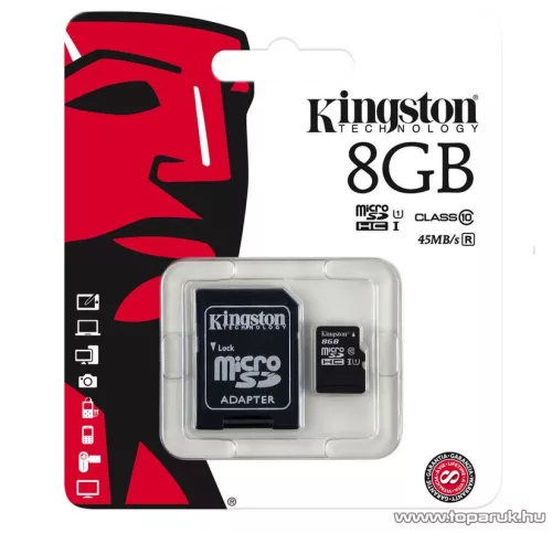 Kingston SDC10G2 Secure Digital Micro 8GB SDHC Class10 memóriakártya + SD adapter