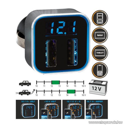 SAL SA 046 Autós USB adapter és Volt / Amper mérő, 12 / 24 V járművekhez