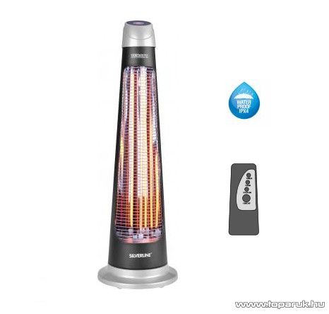 SILVERLINE IN 26145 Kültéri halogén és karbonszálas álló fűtőtest, hősugárzó + távirányító, 1200 W