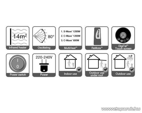 SILVERLINE IN 26145 Kültéri halogén és karbonszálas álló fűtőtest, hősugárzó + távirányító, 1200 W