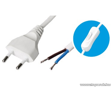 USE N 2K-2/WH Szerelhető hálózati csatlakozókábel egypólusú kapcsolóval, fehér, 2 m