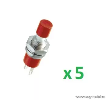 USE SP 02/RD Mini záró nyomógomb, 1 áramkör, 12 V, piros, 5 db / csomag