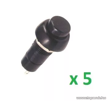 USE SP 10/BK Záró nyomógomb, 1 áramkör, záró - OFF - (ON), 250 V, fekete, 5 db / csomag
