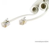   USE T 6-3/WH Telefoncsatlakozó spirál kábel, 4P4C, dugó-dugó, spirál, 3 m, fehér, 3 db / csomag