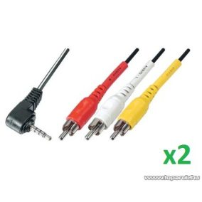   USE VC 20-2 Audio RCA kábel 4 pólusú 3,5 mm-es dugó - 3 x RCA dugó, 2 m, 2 db / csomag