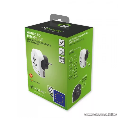 q2power 1.100110 Utazó adapter, World to Europe USB csatlakozóval