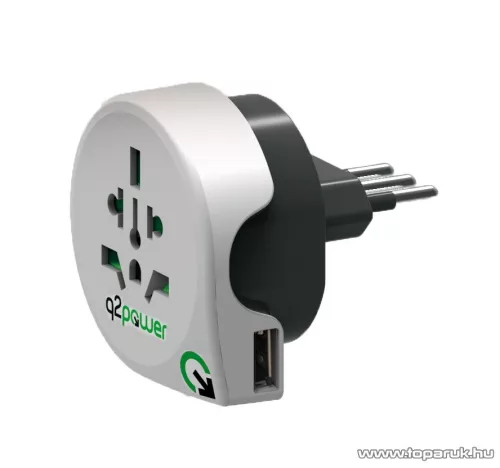 q2power 1.100190 Utazó adapter, World to Italy USB csatlakozóval