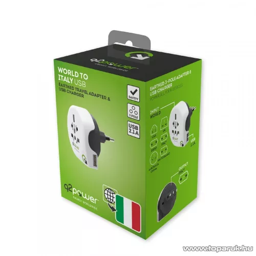 q2power 1.100190 Utazó adapter, World to Italy USB csatlakozóval