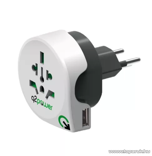 q2power 1.100210 Utazó adapter, World to Switzerland USB csatlakozóval
