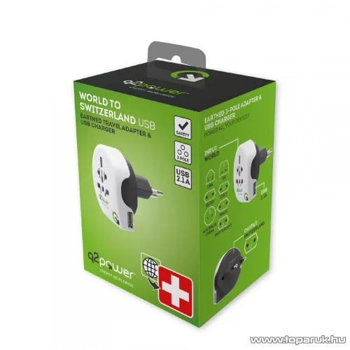 q2power 1.100210 Utazó adapter, World to Switzerland USB csatlakozóval