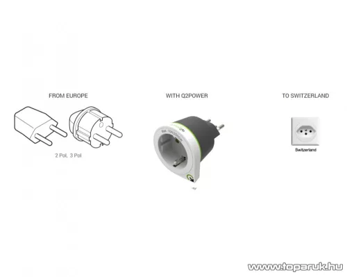 q2power 1.200130 Utazó adapter, Europe to Switzerland