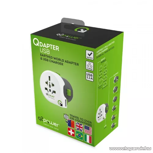 q2power 2.100110 Utazó adapter, Qdapter USB to World, USB csatlakozóval