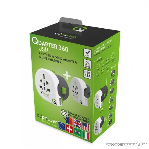 q2power 2.100130 Utazó adapter készlet (2db-os), Qdapter 360 USB csatlakozóval