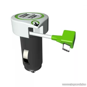  q2power 3.100130 Autós USB töltő, 2 db USB aljzattal + 1 db kihúzható USB Type-C töltőkábel