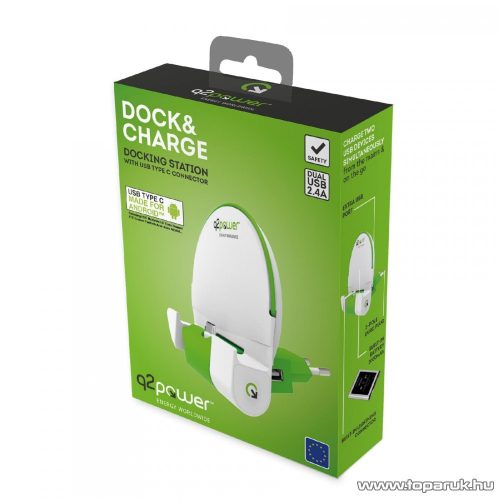 q2power 3.200140 Mobiltartó és töltő, dokkoló, 1 db USB aljzattal + USB Type-C töltő csatlakozó