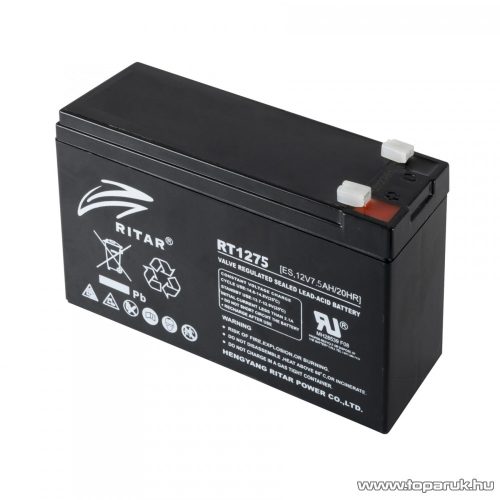 RITAR RT RT 1275 Zselés, ólom akkumulátor, gondozásmentes szünetmentes akku, 12V, 7,5Ah