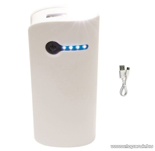 HOME PB 5600 Power bank hordozható, újratölthető, vésztöltő, univerzális külső akkumulátor + LED lámpa, 5600 mAh, fehér - megszűnt termék: 2019. október