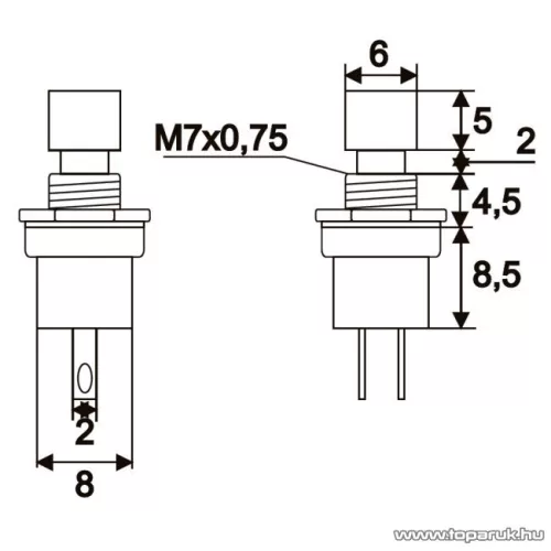 Nyomógomb, 1 áramkör, 1,5A-250V, OFF-(ON), piros, 5 db / csomag (09005PI)