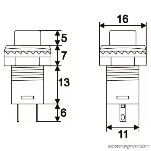 Nyomógomb, 1 áramkör, 1,5A-250V, OFF-(ON), 5 db / csomag (09039)