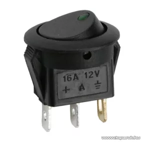   Billenő kapcsoló, 1 áramkör, 16A-12VDC, OFF-ON, zöld LED-el, 5 db / csomag (09042ZO)