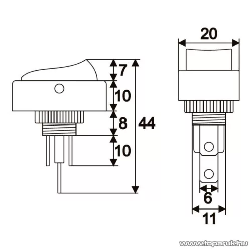 Billenő kapcsoló, 1 áramkör, 20A-12VDC, OFF-ON, kék LED-el, 5 db / csomag (09047PI)