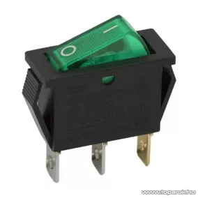   Billenő kapcsoló, 1 áramkör, 10A-250V, OFF-ON, zöld világítással, 5 db / csomag (09050ZO)