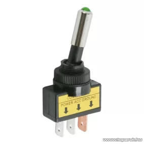   Karos kapcsoló, 1 áramkör, 20A-12VDC, OFF-ON, zöld LED-el, 2 db / csomag (09058ZO)