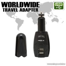 neXus Univerzális utazó adapter 2 USB aljzattal, 4 különböző hálózati és 1 szivargyújtó dugóval (55049) - készlethiány