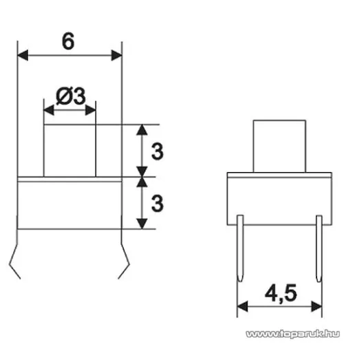 Mikrokapcsoló, 1 áramkör, 0,05A-12V, DC, ON-(OFF), 20 db / csomag (09002)