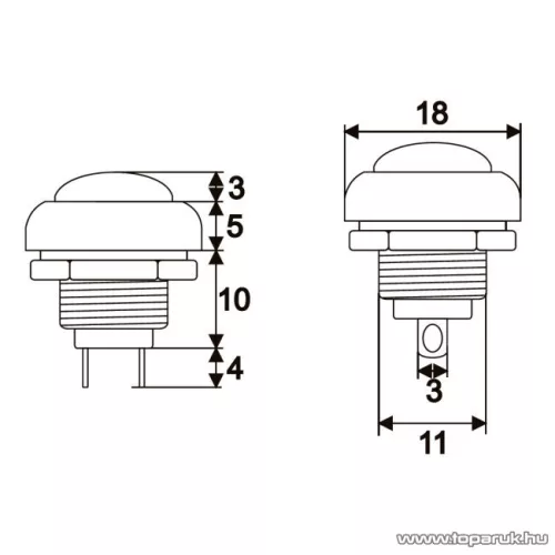 Nyomógomb, 1 áramkör, 1A-250V, OFF-(ON), zöld, 5 db / csomag (09044ZO)
