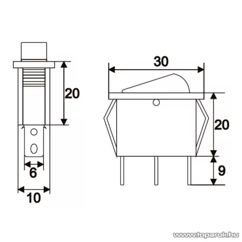 Billenő kapcsoló, 1 áramkör, 10A-250V, OFF-ON, piros világítással, 5 db / csomag (09050PI)