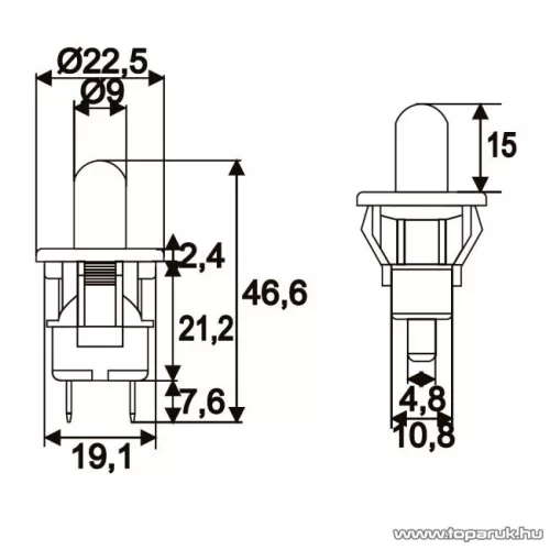 Nyomógomb, 1 áramkör, 2,5A-250V, ON-(OFF), 5 db / csomag (09071)