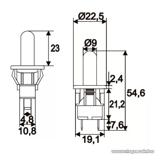 Nyomógomb, 1 áramkör, 2,5A-250V, OFF-(ON), 5 db / csomag (09073)