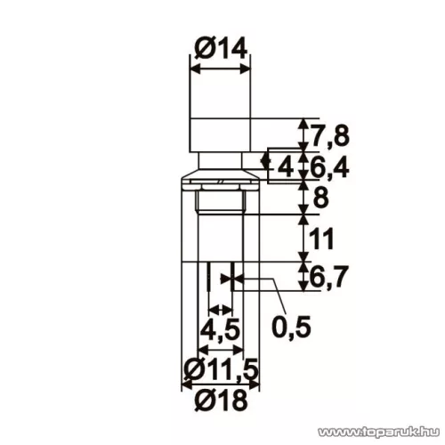 Nyomógomb, 1 áramkör, 1A-250V, OFF-(ON), piros, 10 db / csomag (09075PI)