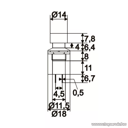 Nyomógomb, 1 áramkör, 1A-250V, ON-(OFF), fekete, 10 db / csomag (09076FK)
