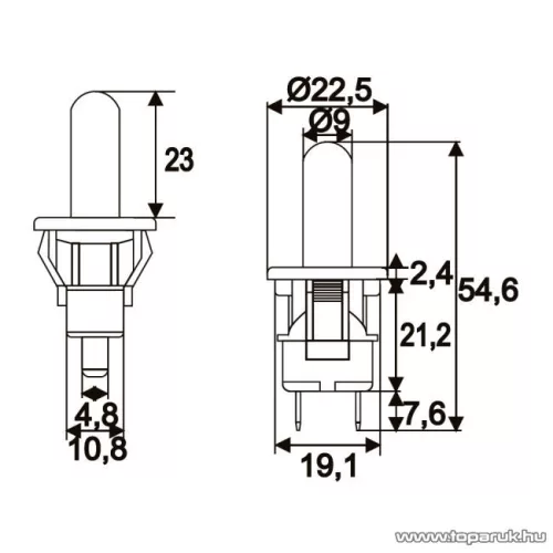 Nyomógomb, 1 áramkör, 2,5A-250V, ON-(OFF), 5 db / csomag (09093)