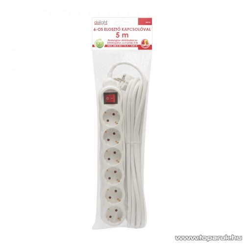 delight 6-os hálózati elosztó kapcsolóval, gyerekzárral, 250V, 10/16A, 5 m (20232)