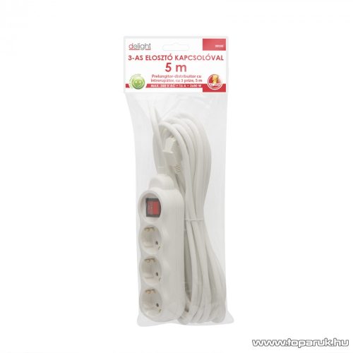 delight 3-as hálózati elosztó kapcsolóval, gyerekzárral, 250V, 10/16A, 5 m (20235)