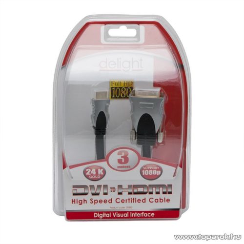 delight Professzionális DVI-D / HDMI kábel, 3 m, aranyozott csatlakozóval, bliszterrel (20385)