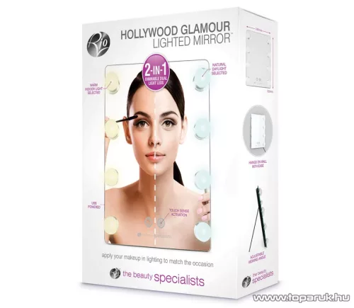 Rio Beauty MMHW Hollywood Glamour Sminktükör, kozmetikai tükör hideg / meleg fénnyel, dimmelhető LED világítással