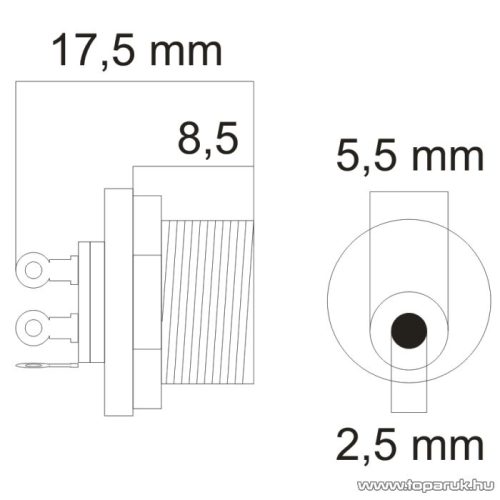 DC aljzat / csatlakozó, beépíthető 5.5/2.5, 5 db / csomag (05157)