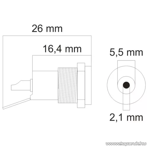 DC aljzat / csatlakozó, beépíthető 5.5/2.1, 5 db / csomag (05155)