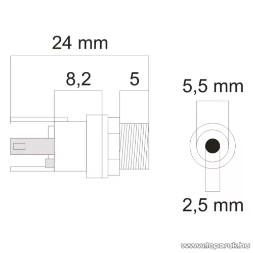 DC aljzat / csatlakozó, beépíthető 5.5/2.5, 5 db / csomag (05158)
