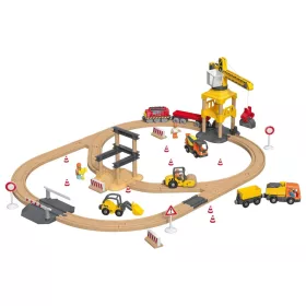   lupilu (PlayTive) Construction Site Train Set vasútkészlet mozdonnyal, munkagépekkel és daruval, 59 részes