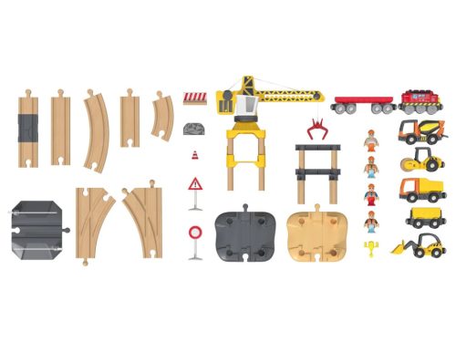lupilu (PlayTive) Construction Site Train Set vasútkészlet mozdonnyal, munkagépekkel és daruval, 59 részes