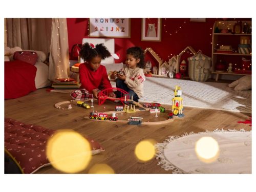 lupilu (PlayTive) Construction Site Train Set vasútkészlet mozdonnyal, munkagépekkel és daruval, 59 részes