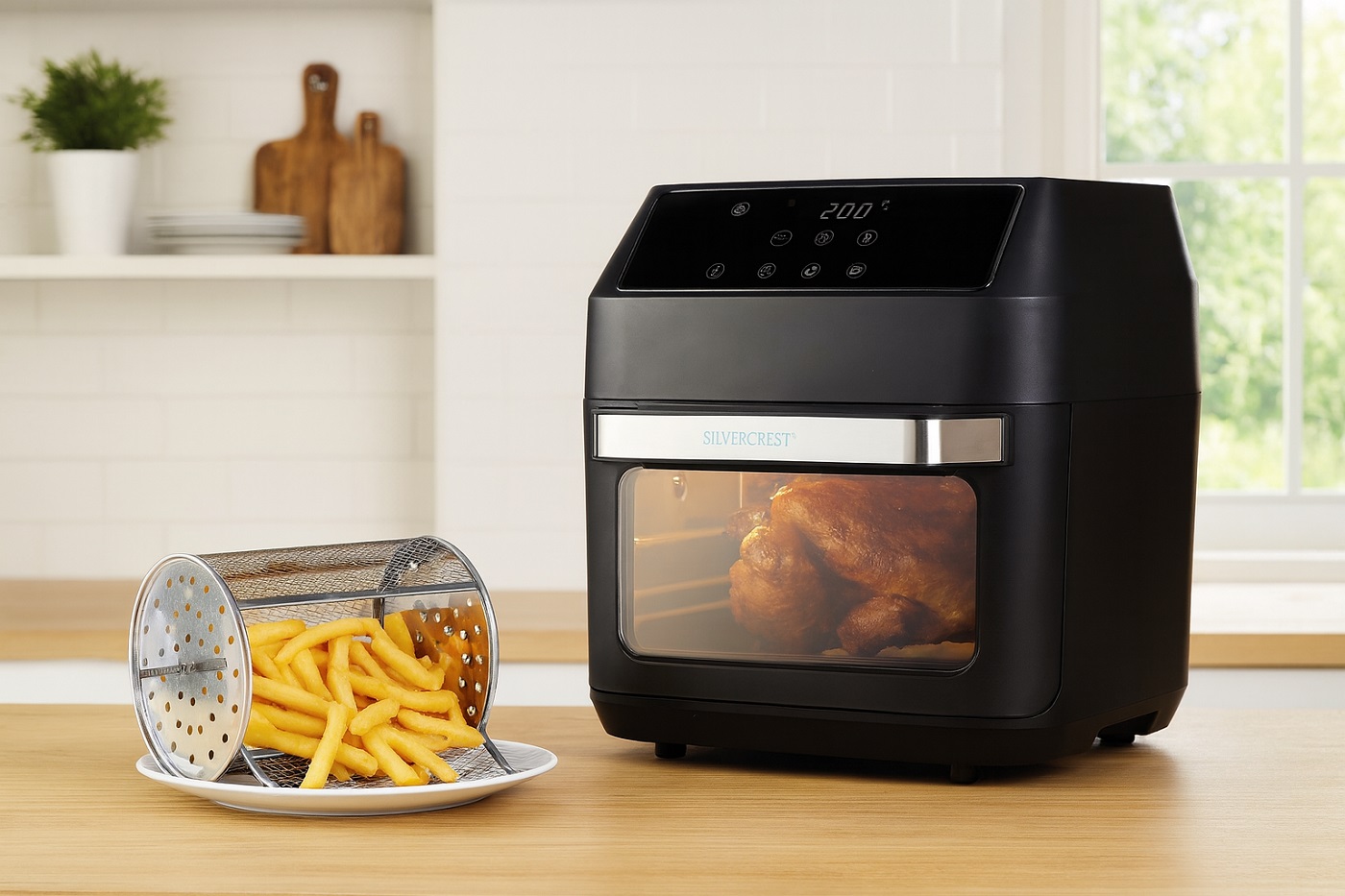 SilverCrest SHF 1800 C1 forrólevegős sütő, forgókosaras sültkrumpli sütővel