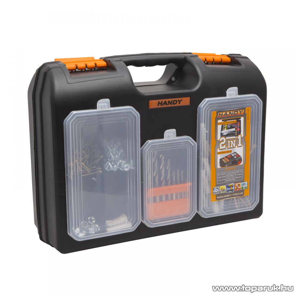 Image of 2 az 1-ben műanyag fúró + alkatrész tároló táska, 155 x 400 x 300 mm (10958)